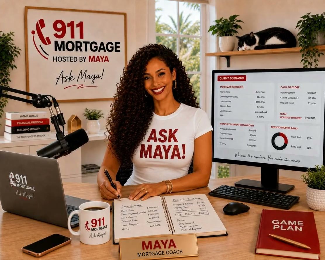 Maya, your 911 Mortgage & real estate coach, working at her desk